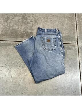 vintage carhartt faded blue relaxed baggy fit distressed jeans size 38 x 30